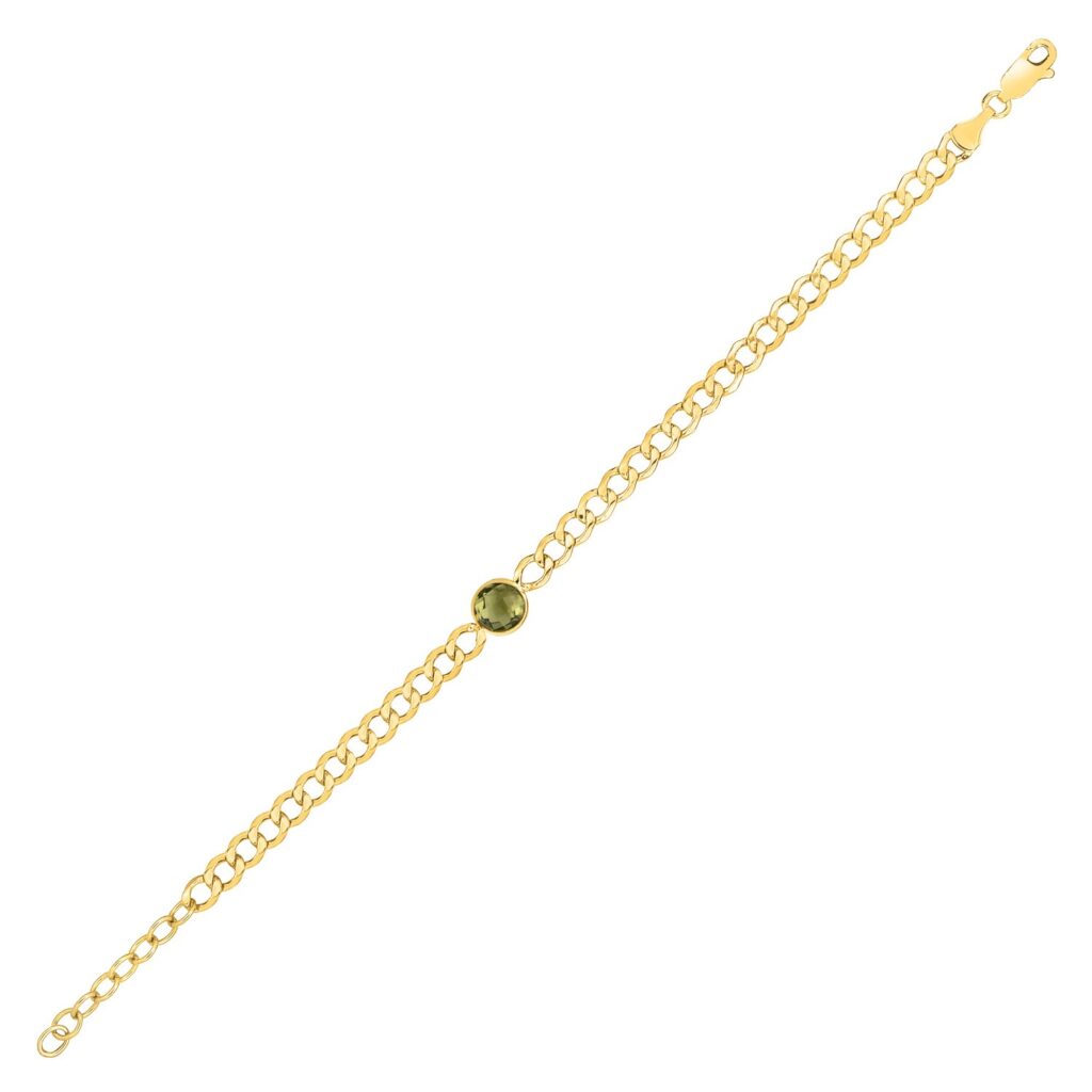 14K Yellow Gold Peridot Curb Chain Bracelet (3.60 mm)
