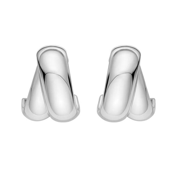 Sterling Silver Puffed Double Row Crossover C Hoop Earrings - alternate view 2