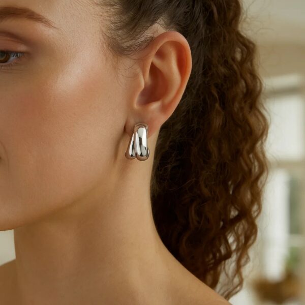 Sterling Silver Puffed Double Row Crossover C Hoop Earrings - alternate view 3