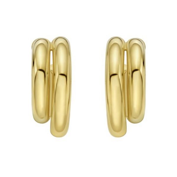 Sterling Silver Yellow Gold Plated Double Row Big and Small Round Hoop Earrings - alternate view 2