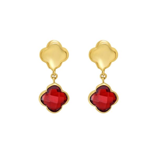 14K Yellow Gold Garnet Clover Gem Earrings - alternate view 2