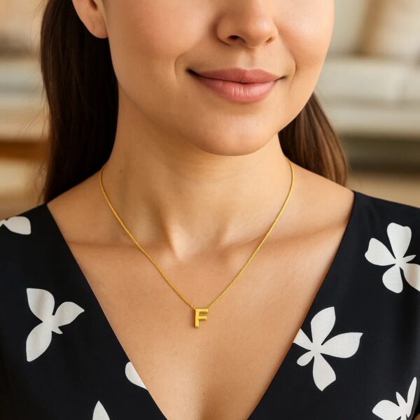14K Yellow Gold Yours Truly Block Letter Initial F Necklace - alternate view 3