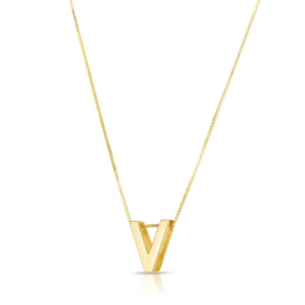 14K Yellow Gold Yours Truly Block Letter Initial V Necklace