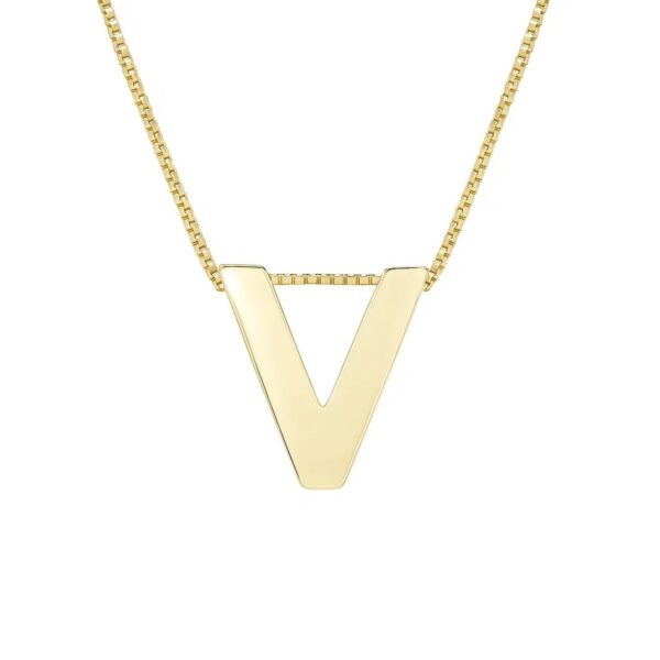 14K Yellow Gold Yours Truly Block Letter Initial V Necklace - alternate view 2
