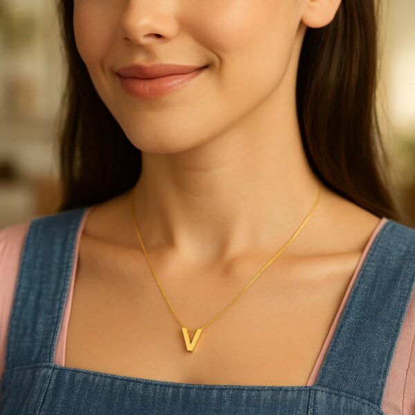 14K Yellow Gold Yours Truly Block Letter Initial V Necklace - alternate view 3