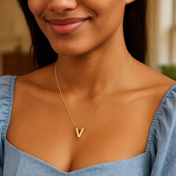 14K Yellow Gold Yours Truly Block Letter Initial V Necklace - alternate view 4