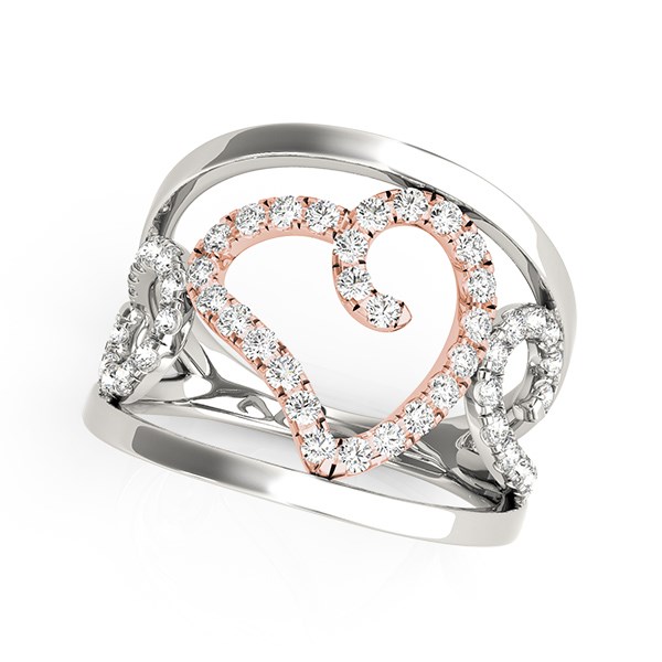 Heart Motif Filigree Style Diamond Ring in 14k White And Rose Gold (1/4 cttw) - White &amp; Rose Gold