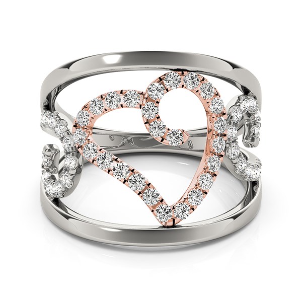 Heart Motif Filigree Style Diamond Ring in 14k White And Rose Gold (1/4 cttw) - White &amp; Rose Gold - alternate view 2