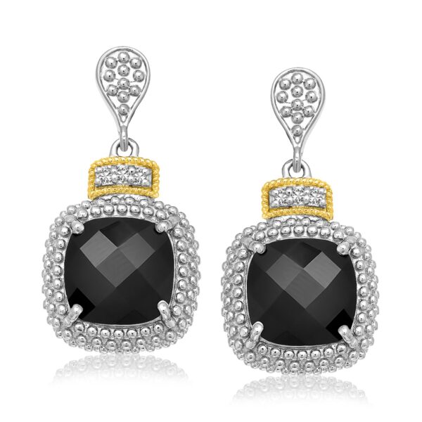 18k Yellow Gold &amp; Sterling Silver Black Onyx &amp; Diamond Earrings (.05cttw) - J