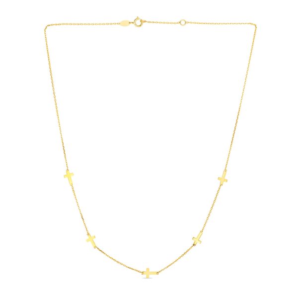 14k Yellow Gold Chain Necklace with Cross Stations - alternate view 2