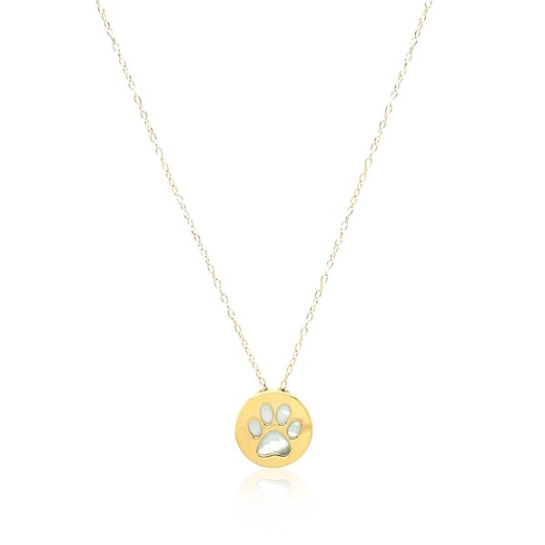 14k Yellow Gold Necklace with Dog Paw Print Symbol in Mother of Pearl - alternate view 2