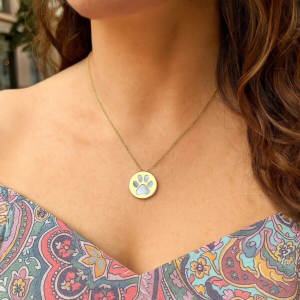 14k Yellow Gold Necklace with Dog Paw Print Symbol in Mother of Pearl - alternate view 5