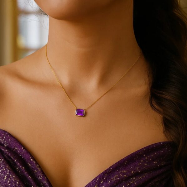 14K Yellow Gold Emerald Cut Amethyst Necklace - alternate view 4