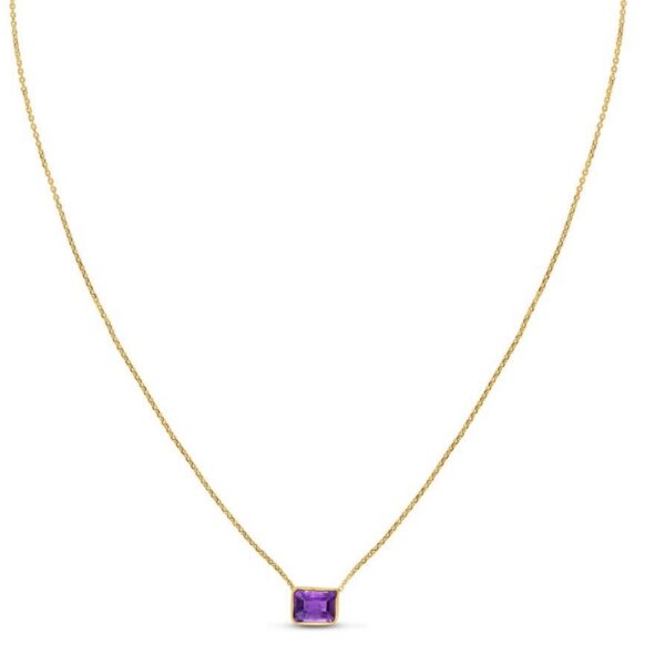 14K Yellow Gold Emerald Cut Amethyst Necklace - alternate view 5