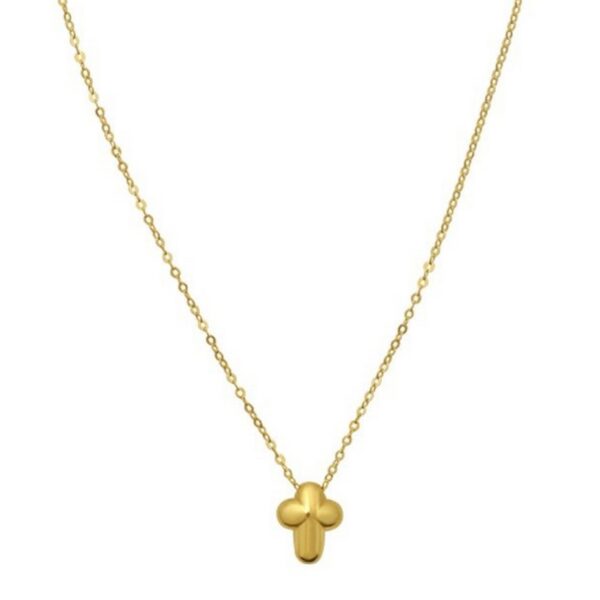 14K Yellow Gold Puffed Mini Cross Pendant Necklace - alternate view 3