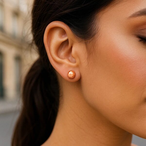 14k Rose Gold Round Faceted Style Stud Earrings(7mm) - alternate view 3