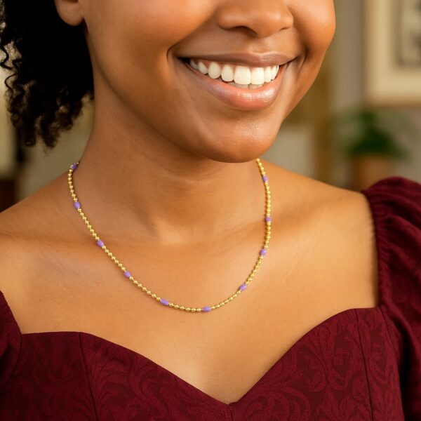 Sterling Silver Gold Plated Purple Enamel Beaded Necklace - alternate view 3