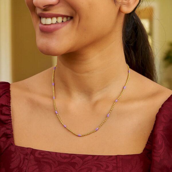 Sterling Silver Gold Plated Purple Enamel Beaded Necklace - alternate view 4