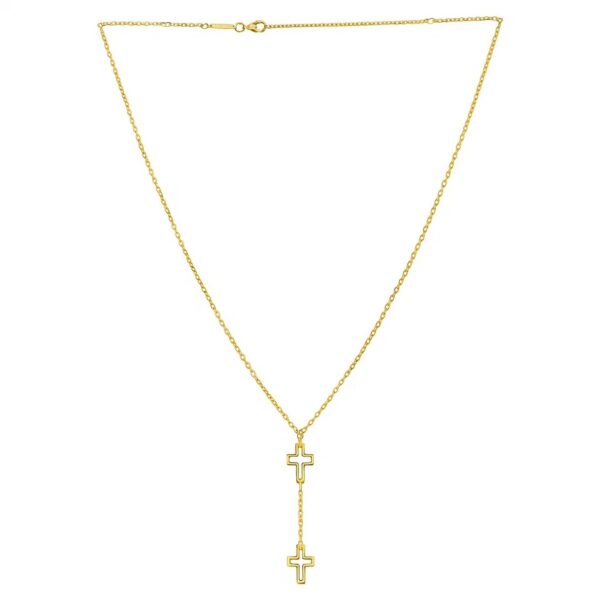 Double Cross Drop Necklace in 14K Yellow Gold - alternate view 2