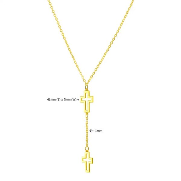 Double Cross Drop Necklace in 14K Yellow Gold - alternate view 3