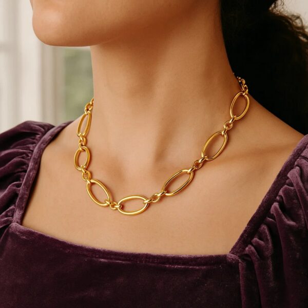 14k Yellow Gold Necklace with Polished Oval Links - alternate view 2