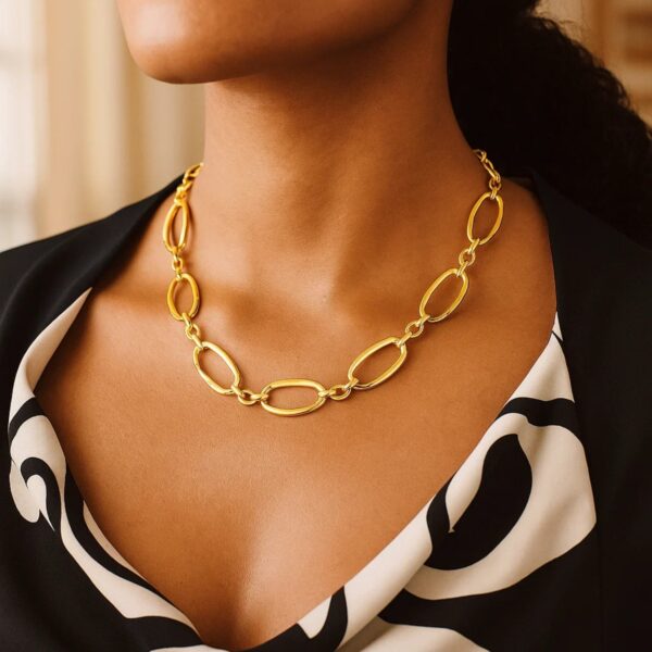 14k Yellow Gold Necklace with Polished Oval Links - alternate view 3