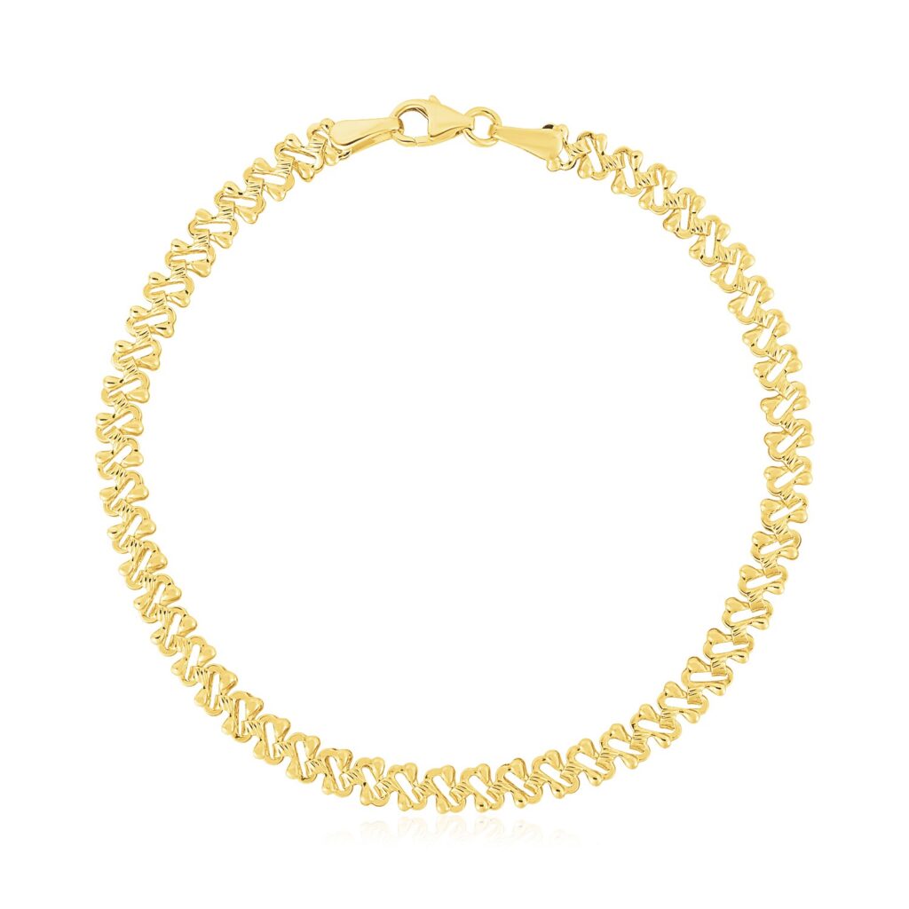 14k Yellow Gold High Polish Textured Fancy Chain Bracelet (4.00 mm)