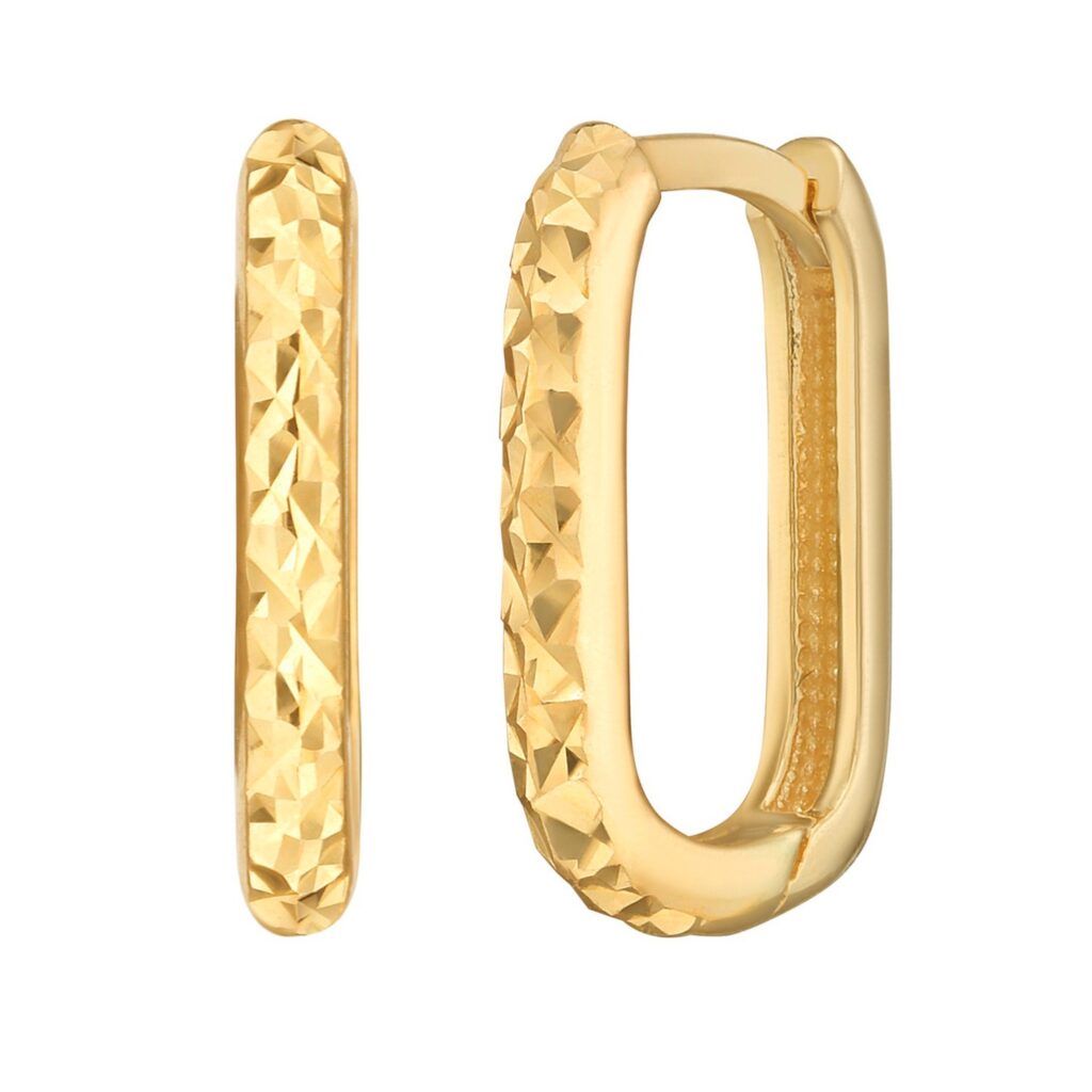 14K Yellow Gold Diamond Cut Fancy Huggie Earrings