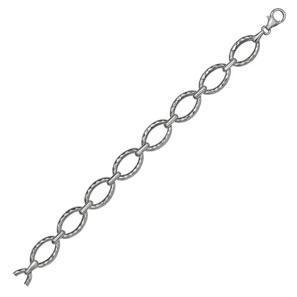 Textured Oval Link Bracelet in 14k White Gold (8.60 mm)