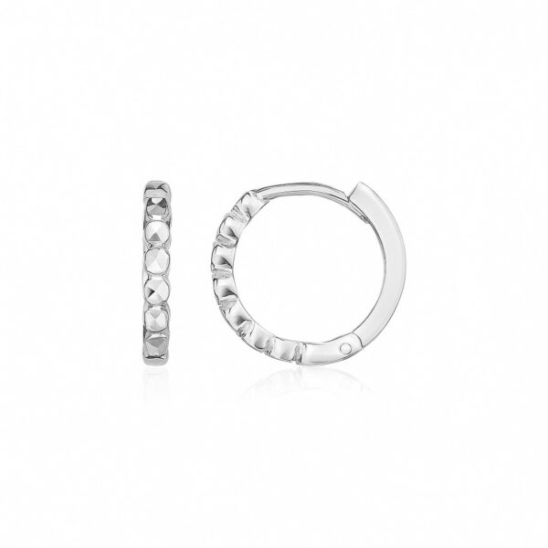14k White Gold Petite Textured Round Hoop Earrings