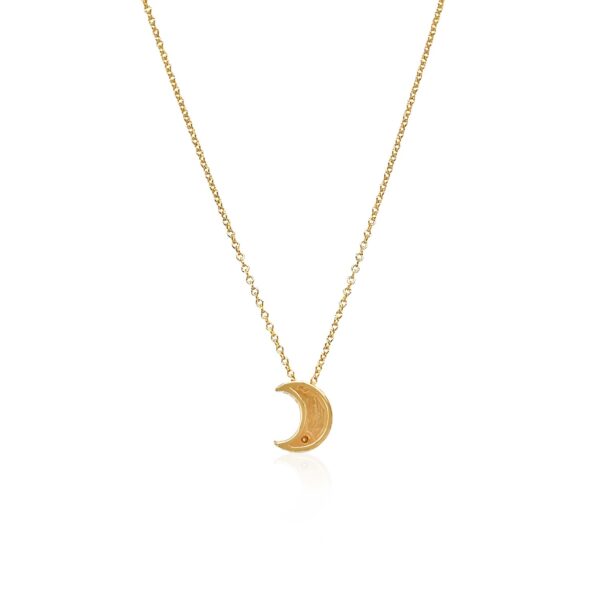 14k Yellow Gold Polished Moon Necklace with Diamond - alternate view 3