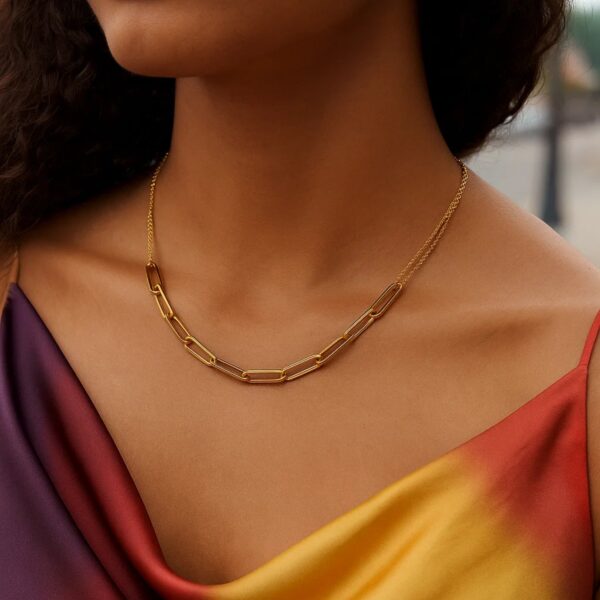 14K Yellow Gold Adjustable Paperclip Link Necklace - alternate view 5