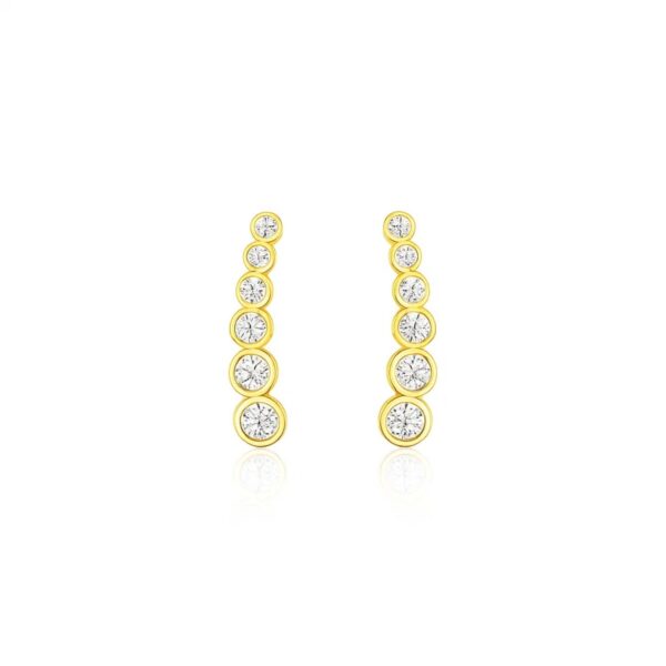 14k Yellow Gold Graduated Circles Climber Post Earrings with Cubic Zirconias