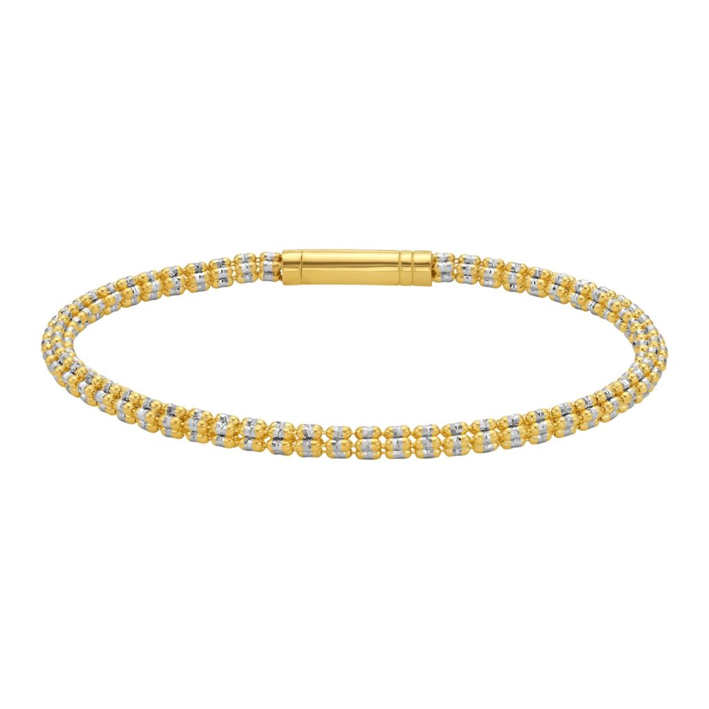 14K Two Tone Gold Diamond Cut Bead Chain Bracelet (3.30 mm) - Two-Tone Gold