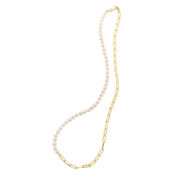 5mm Pearl and Lite Paperclip Necklace in 14K Yellow Gold - alternate view 2