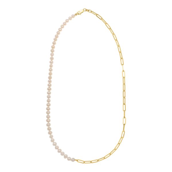 5mm Pearl and Lite Paperclip Necklace in 14K Yellow Gold - alternate view 3