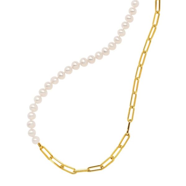 5mm Pearl and Lite Paperclip Necklace in 14K Yellow Gold - alternate view 4