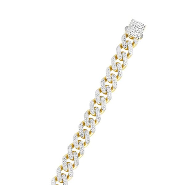 14k Two Tone Gold Miami Cuban Chain Necklace with White Pave - Two-Tone Gold - alternate view 2