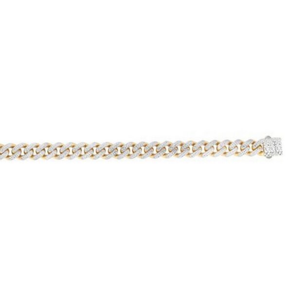 14k Two Tone Gold Miami Cuban Chain Necklace with White Pave - Two-Tone Gold - alternate view 3