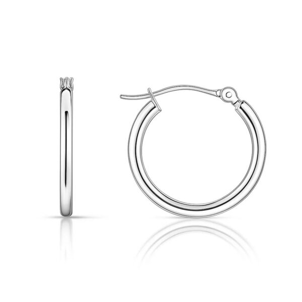 10k White Gold Polished Hoop Earrings (2x15 mm) - alternate view 2