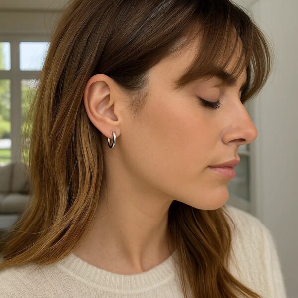 10k White Gold Polished Hoop Earrings (2x15 mm) - alternate view 3