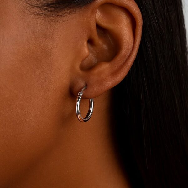 10k White Gold Polished Hoop Earrings (2x15 mm) - alternate view 5