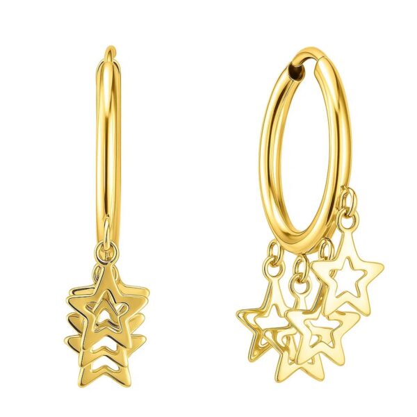 14K Yellow Gold Endless Star Charm Huggie Hoop Earrings - alternate view 2