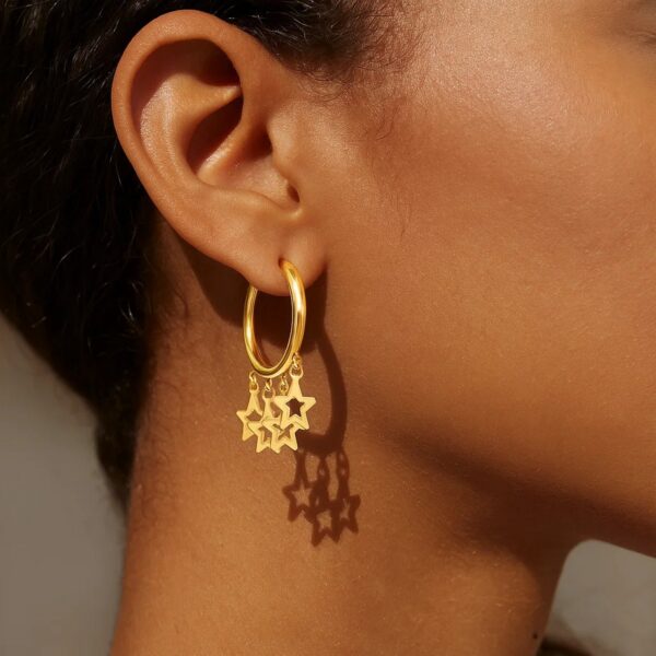 14K Yellow Gold Endless Star Charm Huggie Hoop Earrings - alternate view 3