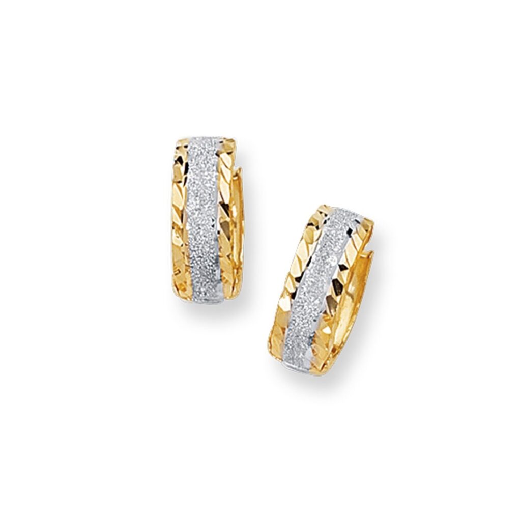 14K Two Tone Gold Center Huggie Earrings - Two-Tone Gold