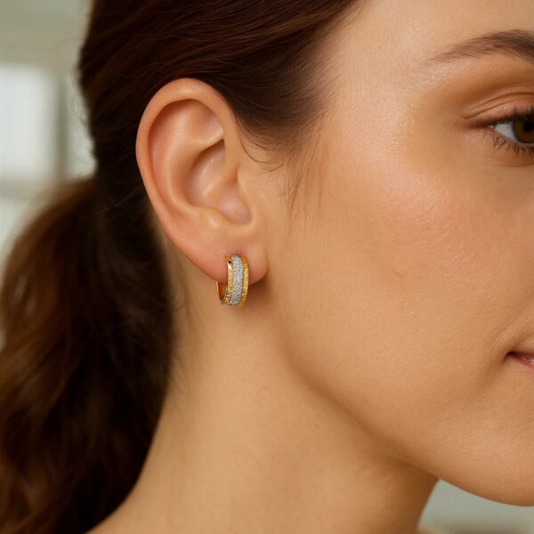 14K Two Tone Gold Center Huggie Earrings - Two-Tone Gold - alternate view 2