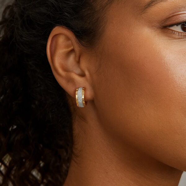 14K Two Tone Gold Center Huggie Earrings - Two-Tone Gold - alternate view 3