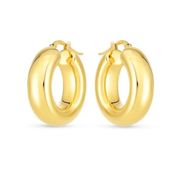 14k Yellow Gold Medium Puffy Hoops - alternate view 2