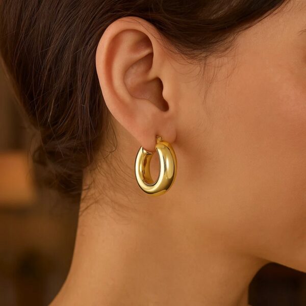 14k Yellow Gold Medium Puffy Hoops - alternate view 3