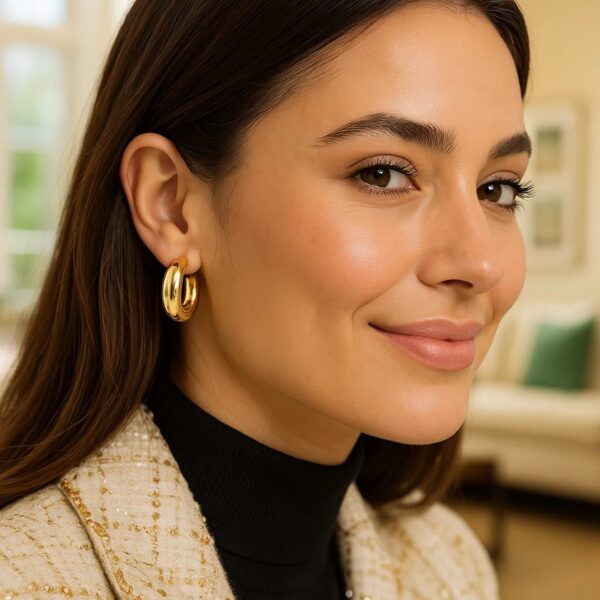 14k Yellow Gold Medium Puffy Hoops - alternate view 4
